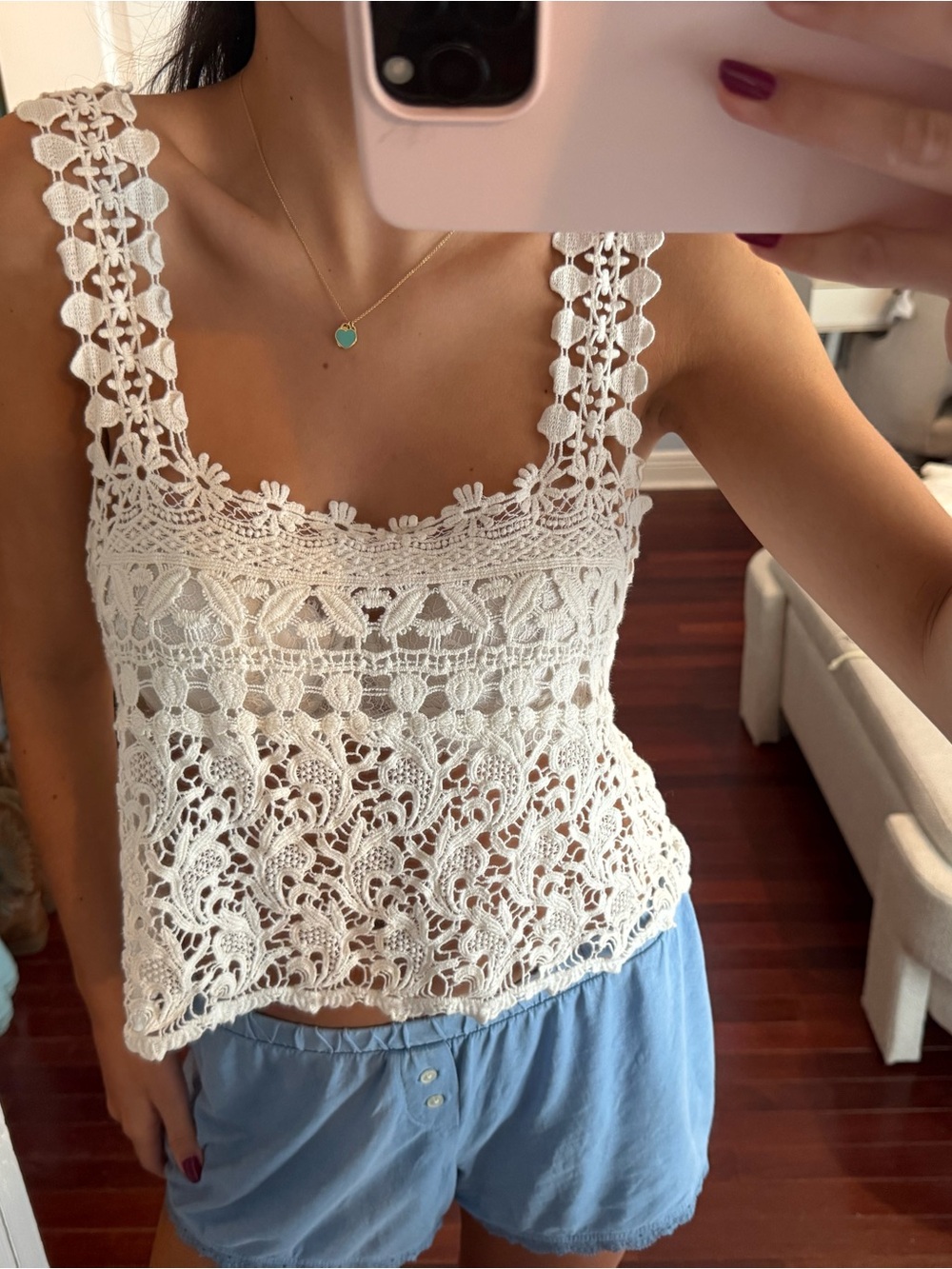Crochet Lace Tank Top - White